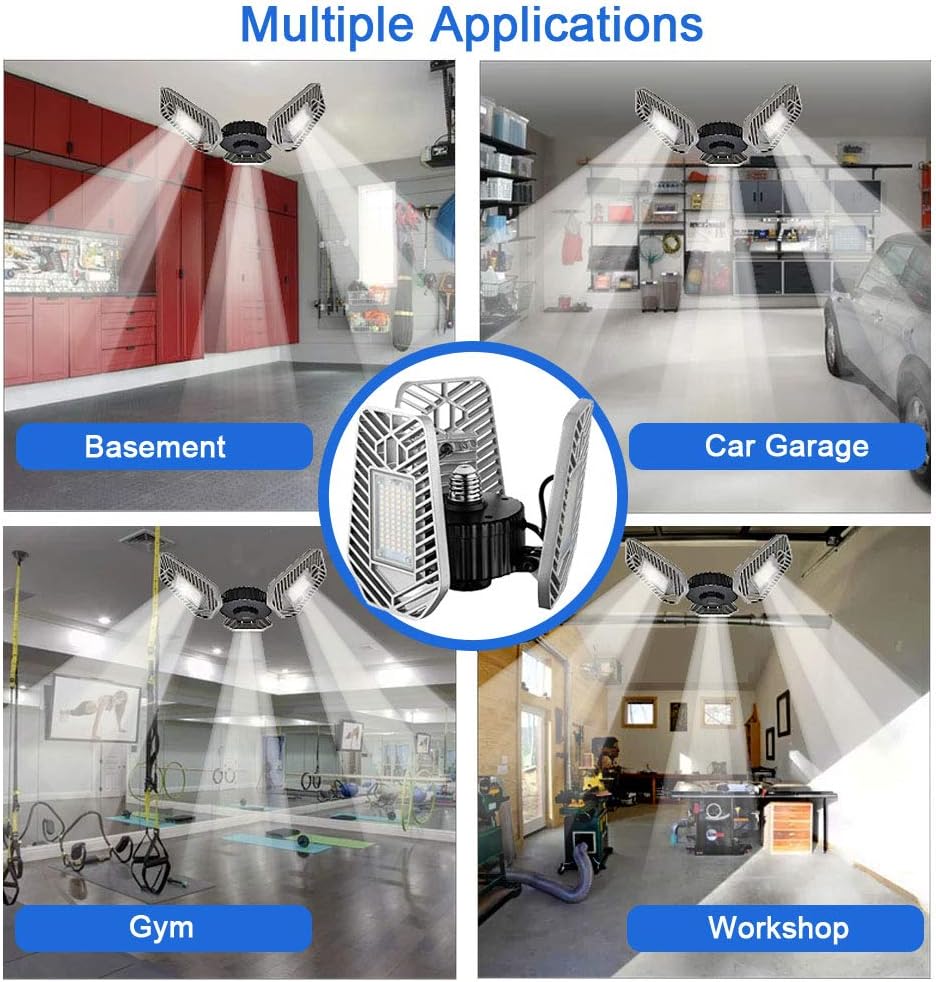 Rеvіеw Prоduсt Garage Lighting,80W Garage Lights Ceiling LED,Close to Ceiling Garage Light Fixture,9000 Lm 5000K Super Bright LED Garage Lights with 3 Leaf LED Lights for Garage Barn Basement Workbench Bеѕt Cуbеr Dеаlѕ 🔥 Garage Lighting,80W Garage Lights Ceiling LED,Close to Ceiling Garage Light Fixture,9000 Lm 5000K Super Bright LED Garage Lights with 3 Leaf LED Lights for Garage Barn Basement Workbench