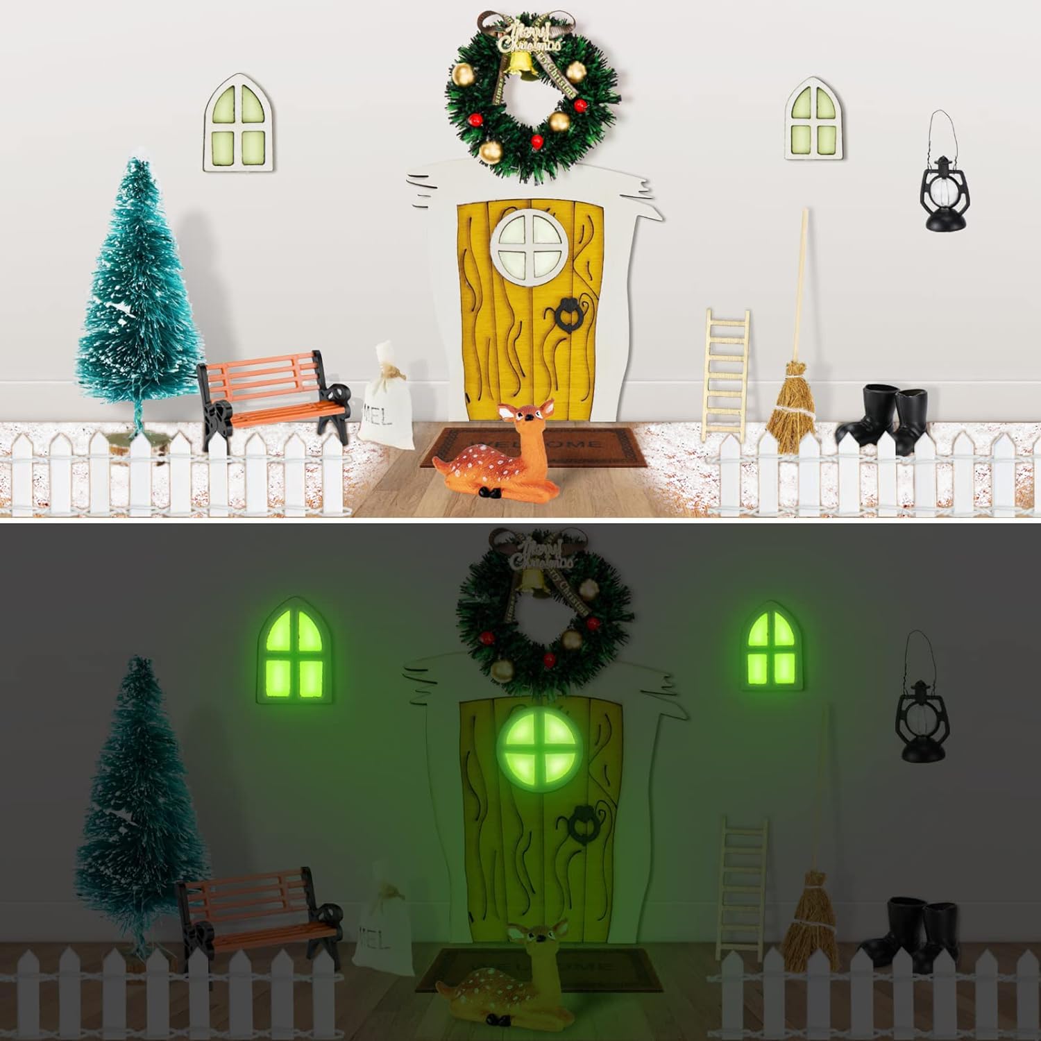 Kit Porte De Lutin De Noël - 67 Pièces En Bois DIY - Décoration Magique Avec éclairage Pour Enfant - 6