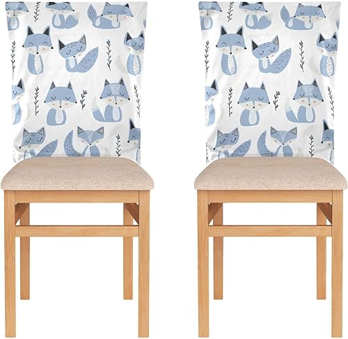 Jon Klassen Style Fox Sky Blue Lavender White Chair Back Covers Removable for Living Room Set of 2 Decorative 50x60cm Chair Covers Protector para