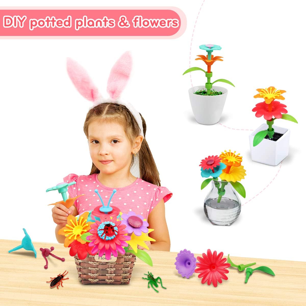 Best Cyber Monday 🔥 Lydaz Flower Garden Building Toys for Girls,Easter Basket Stuffers Birthday Gift for Toddlers, Building Block Toys,Indoor Education and Gardening Pretend Playset for Kids 3+ Years Old-109PCS