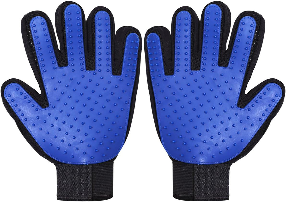 TeleShower Pet Grooming Glove Pet Hair Removal Mitt Brushing Glove Pet Deshedding Glove Pet Massage Tool, Perfect for Dogs & Cats with Long & Short Fur (2-Pack, Left + Right Hand, Blue)