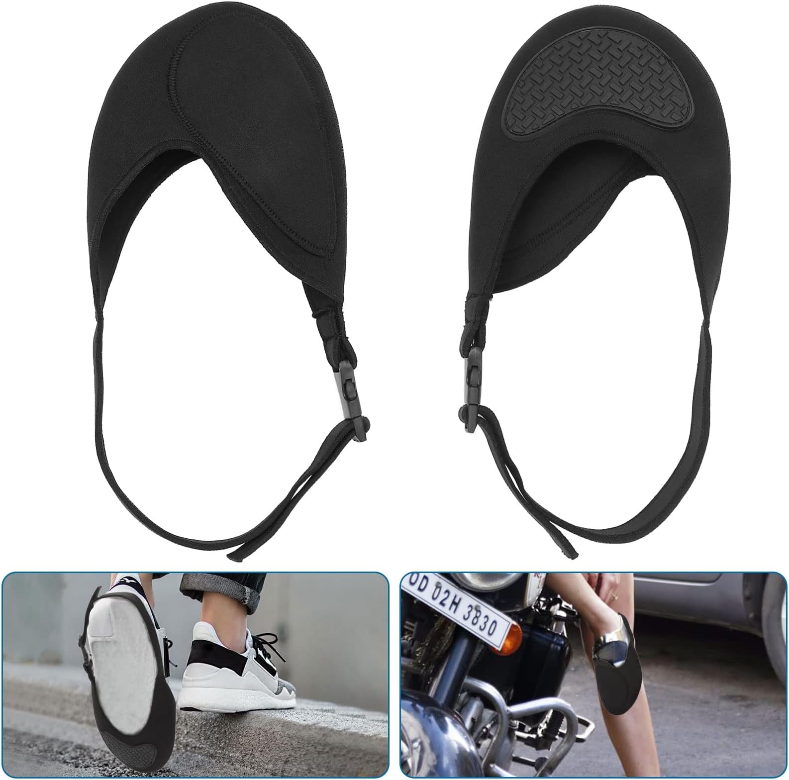 Linkstyle 2PCS Motorcycle Shoe Protector, Motorcycle Gear Shifter Cover Adjustable Protective Boot Shift Guards Pad, Anti-Slip Rubber Motorbike Toe Protector Accessories for Men Women, Black