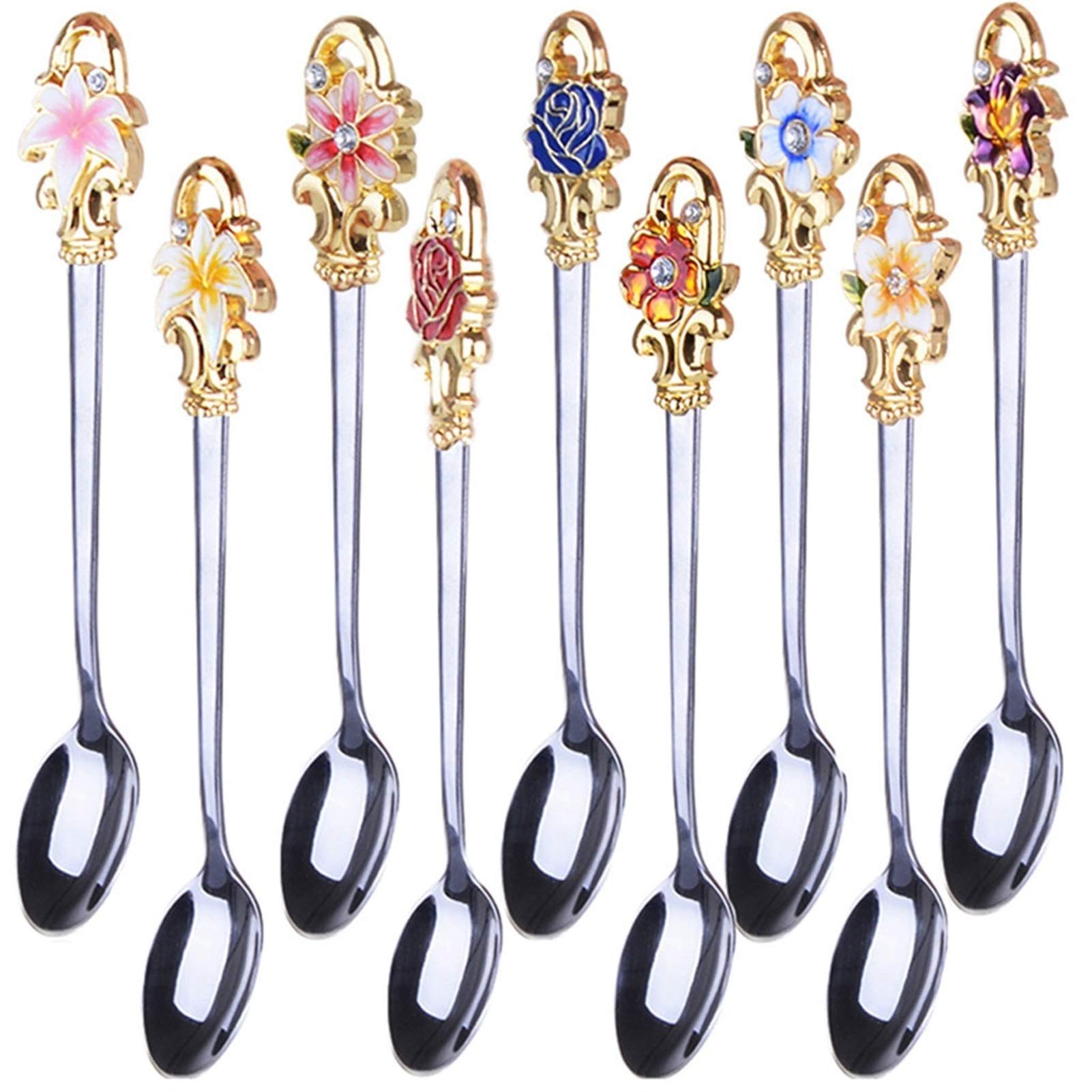 cuchara Cuchara conjunto cuchara de acero inoxidable cuchara de café cuchara de té mango largo lindo cuchara pequeña creativa coreano cuchara 9 piezas cuchara sopera
