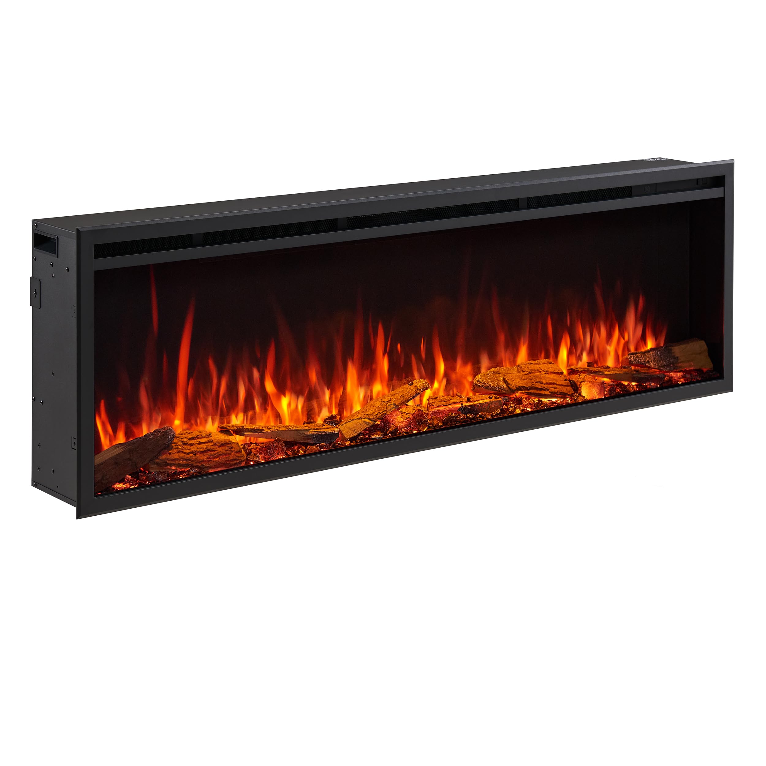 Flamme Xdeep Standard Log 60"/152Cm Castello Platinum Smart Inset Media Wall Electric Fireplace Compatible With Alexa And Google Assistant Deep Fuel Bed Perfect For Media Wall