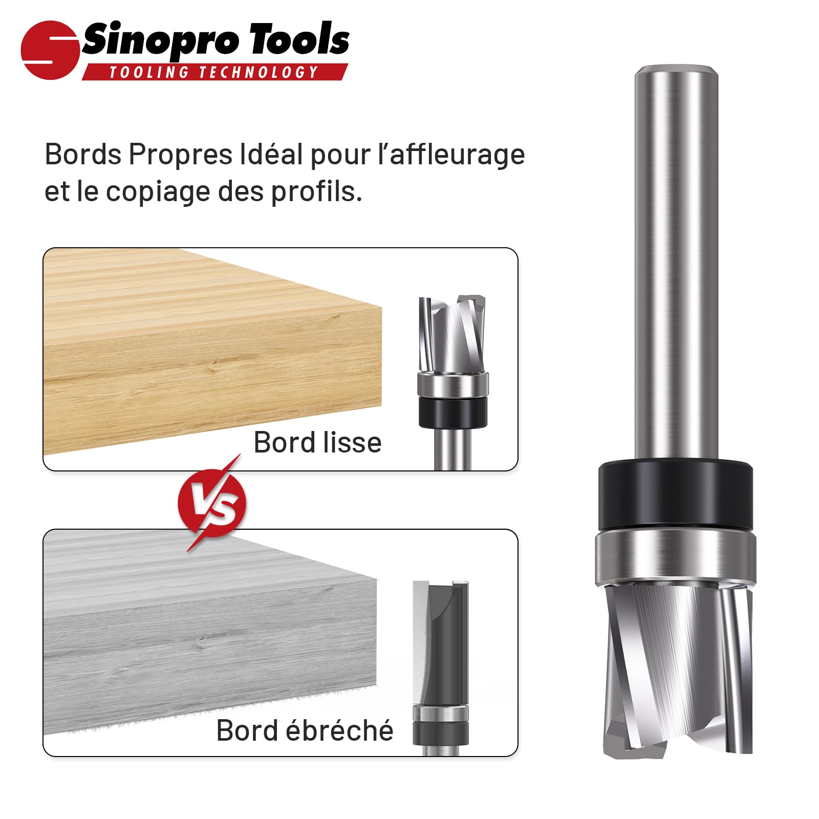 Fraise Hélicoïdale Carbure Monobloc, Queue 6 mm, 3 Dents Downcut, Diamètre de Coupe 12,7 mm, Longueur de Coupe 12,7 mm, Fraise à Affleurer pour Bois et Copiage de Profil
