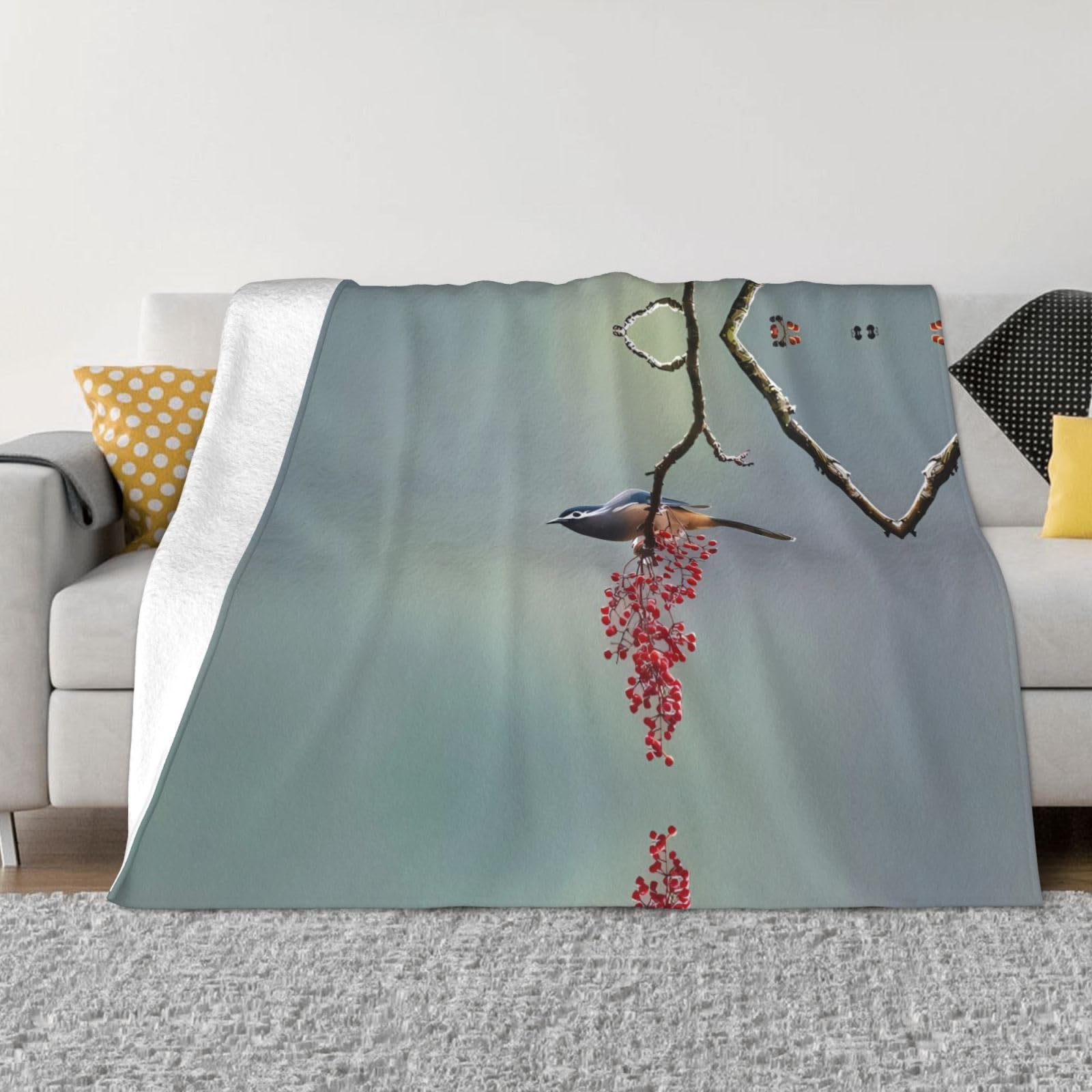 Couverture polaire douce oiseaux PHAYAH 203x152 cm jeté de lit chaud toutes saisons