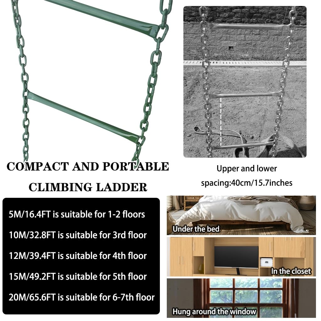 Escalera De Cuerda De Emergencia con Pedal De Acero, Escalera De Escape Estable para Oficina, Cadena De Hierro Resistente, Fácil De Usar Y Almacenar, Despliegue Rápido(1M/3.3FT)