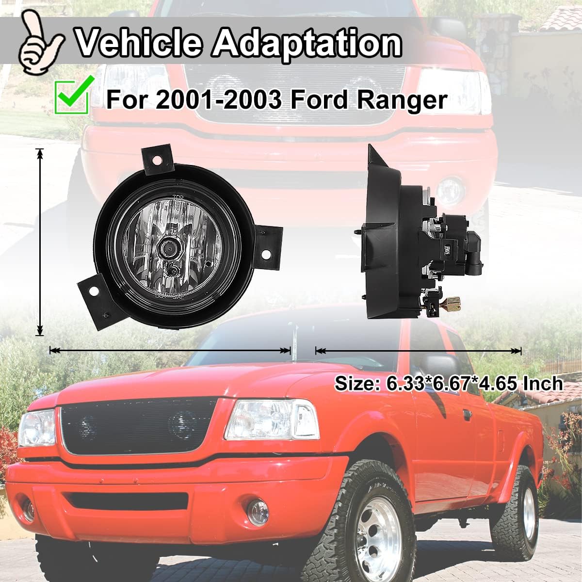 Nixon Offroad Fog Light for Ranger 2001 2002 2003, Bumper Driving Fog Light Lamps Assembly,OEM Fog Lamp Replacement With Bulb H10 12V 42W Chrome Black Housing Clear Lens, Driver+ Passenger Side