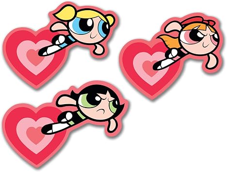 Elektroplate Powerpuff Girls Heart Trio Premium Dynamic Car Decal Set of 3 | Officially Licensed, Weatherproof Automotive Grade Vinyl Sticker for Water Bottle, Laptop & More; Made in the USA