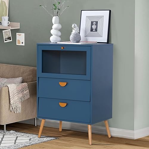 Miniatura 11 de MFSTUDIO Gabinete de Almacenamiento Decorativo con 2 Puertas, Gabinete de Almacenamiento Desgastado Aparador Buffet Gabinete de Exhibición con Negro