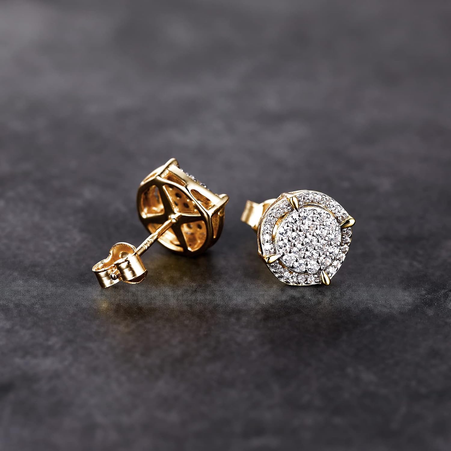 TRUMIUM Sterling Silver Earrings for Men Gold Plated and Silver Plated Halo Diamond Round Cz Stud Earrings Screw Back Hypoallergenic