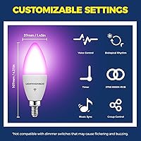 Vista 3 de Lightinginside Bombillas inteligentes E12 equivalente a 60 W, funciona con Alexa/Google Home/Smart Life, 500LM 6W RGBCW Candelabro LED Bulbos de luz