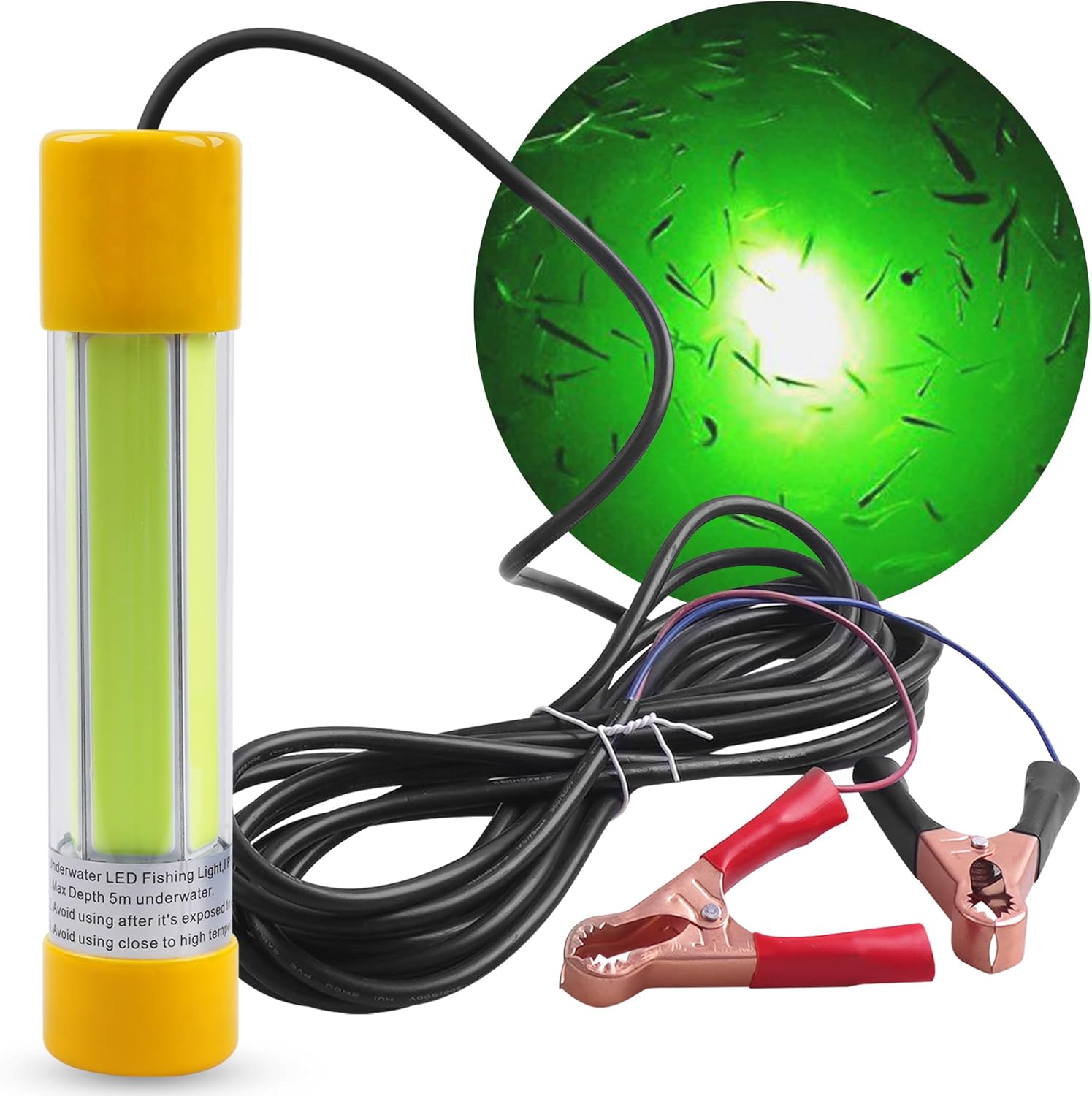 Green Underwater Fishing Light Super Bright 16000 Lumens 20W 12V LED Submersible Night Fishing Light Fish Bait Finder Attractor Docks Boats Lamp for Squid Shrimp Snook Bass Crappie Striper Catfish