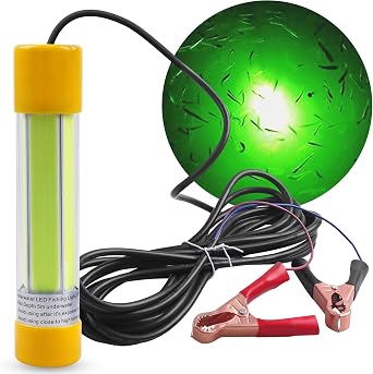 Green Underwater Fishing Light Super Bright 16000 Lumens 20W 12V LED Submersible Night Fishing Light Fish Bait Finder Attractor Docks Boats Lamp for Squid Shrimp Snook Bass Crappie Striper Catfish