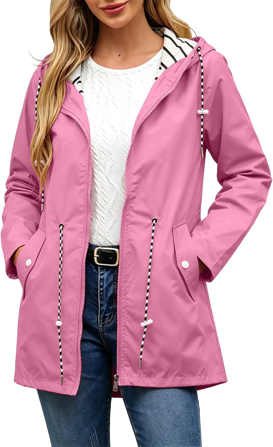 Waterproof Rain Jacket for Women Fall Winter Jacket Outdoor Sports Hooded Trench Jacket Solid Zip Up Windbreaker Parka