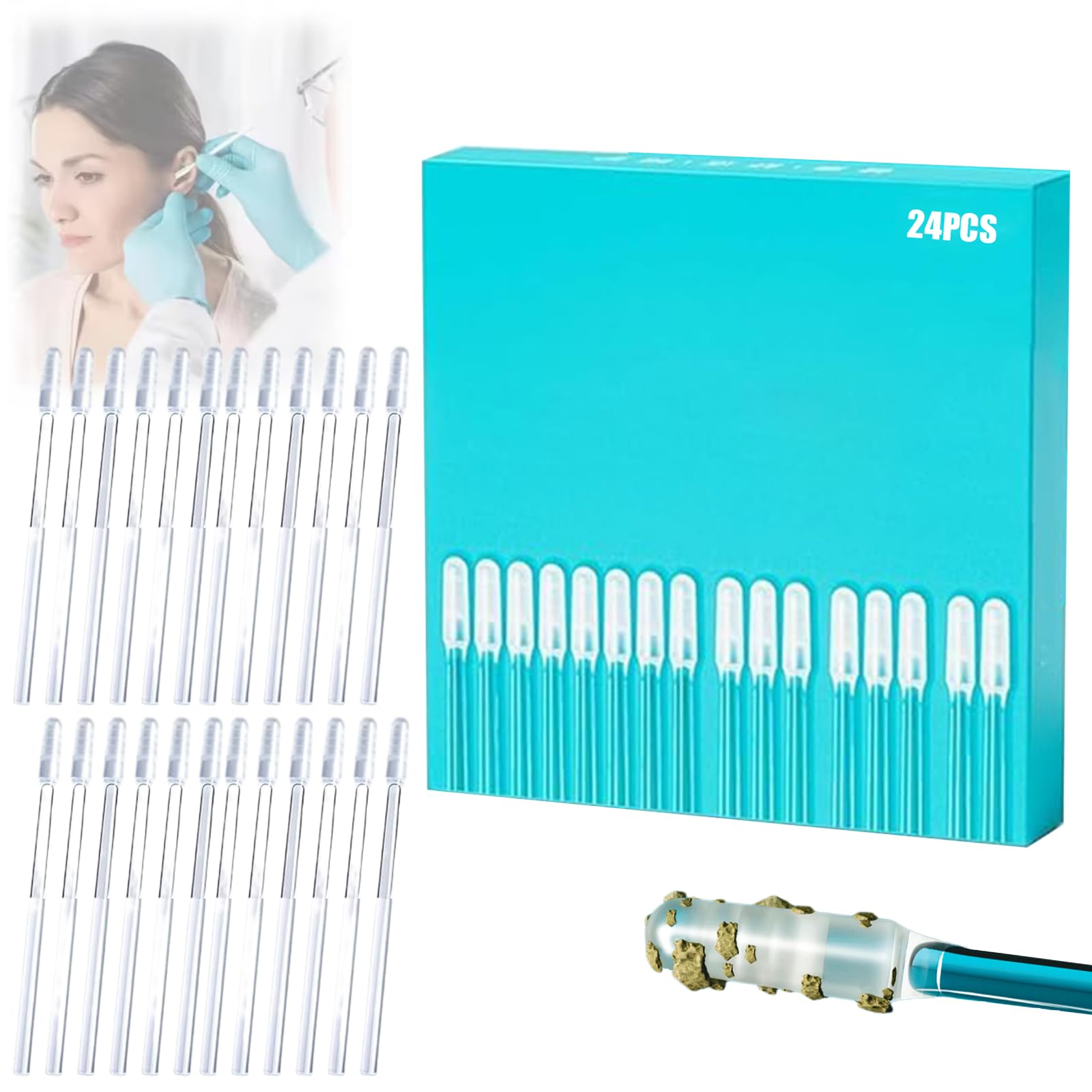 Gentle Ear Cleaning Sticky Stick Reusable Sticky Ear Cleaning Stick 24 Pack Adhesive Ear Wax Removal Tools Ear