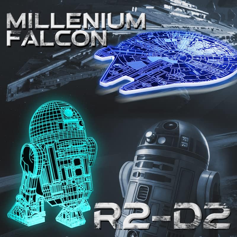 Lampara Star Wars 3D, 5 Pack 3D Lampara Noche 4 Modos de Flash y 16 Colores