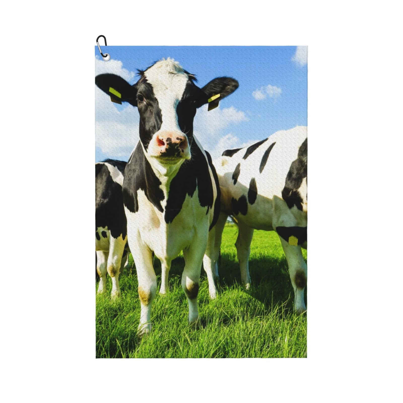 Hnnkloy Eating Cows On Summer Pasture, 16x24 in Portable Waffle Golf Towels with Carabiner Clip for Golf Bag