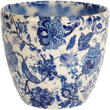 Ivyline Monza Ceramic Vintage Blue Planter 15.5Cm VBM1416, Cream/Pink/Blue
