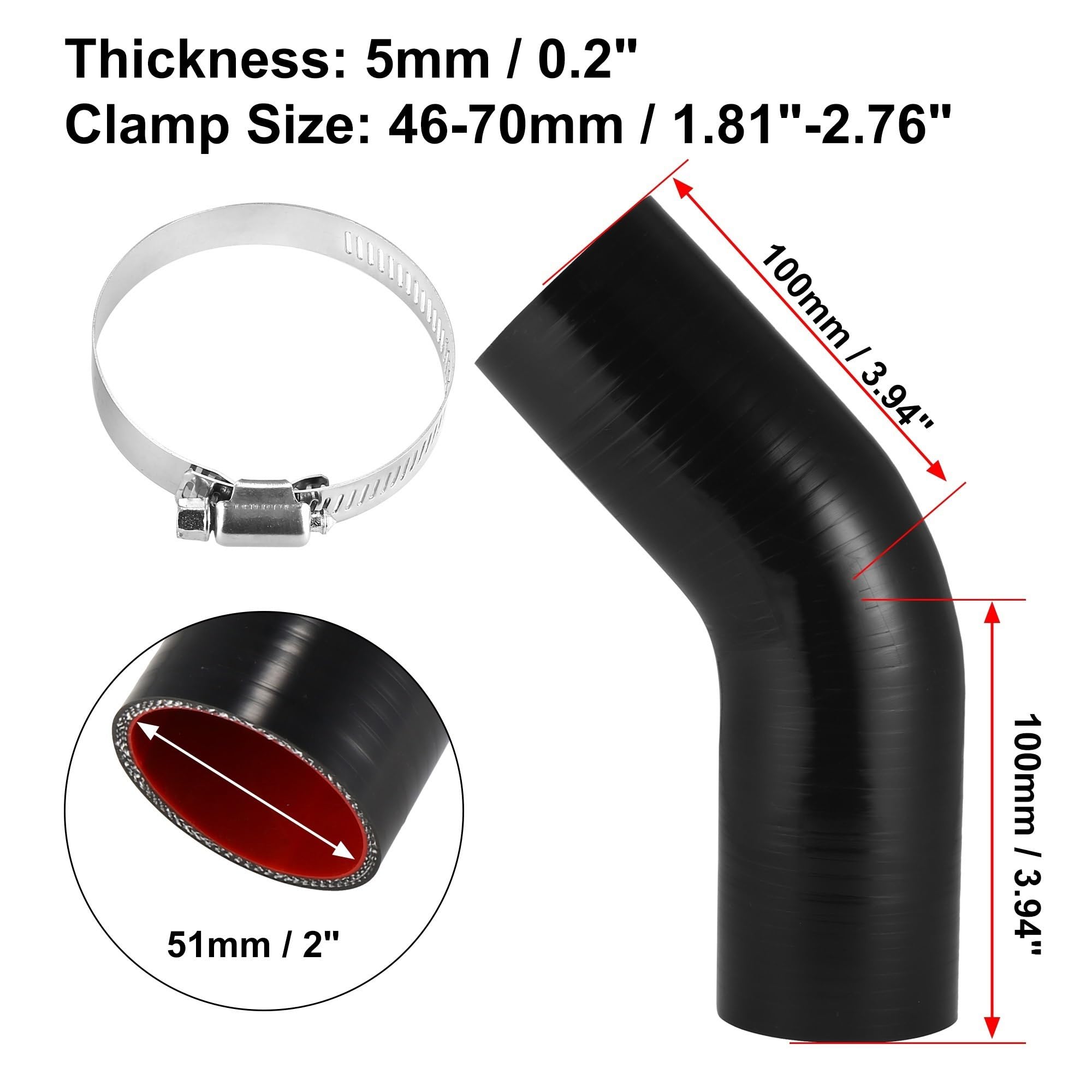 flexiable rubber Straight Silicone Reducer Hose Silicone Hose Coupler Intercooler Tube with Clamps Black Red for Car 76mm 2.99