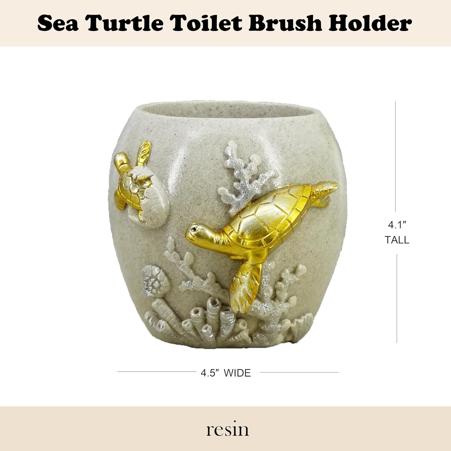 YHHRESINKING 6-inch Sea Turtle Toilet Brush Holder - Loyal Gold Resin Mother & Baby Design, Ocean Theme Bathroom Organizer