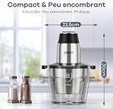 Ganiza Hachoir de Cuisine Électrique 500W, Robot Hachoir avec 2 Bols 1,8L + 1,8L, 2 Doubles Lames, 2 Vitesses, Mini Hachoir Électrique pour Viande, Légumes, Noix - 7
