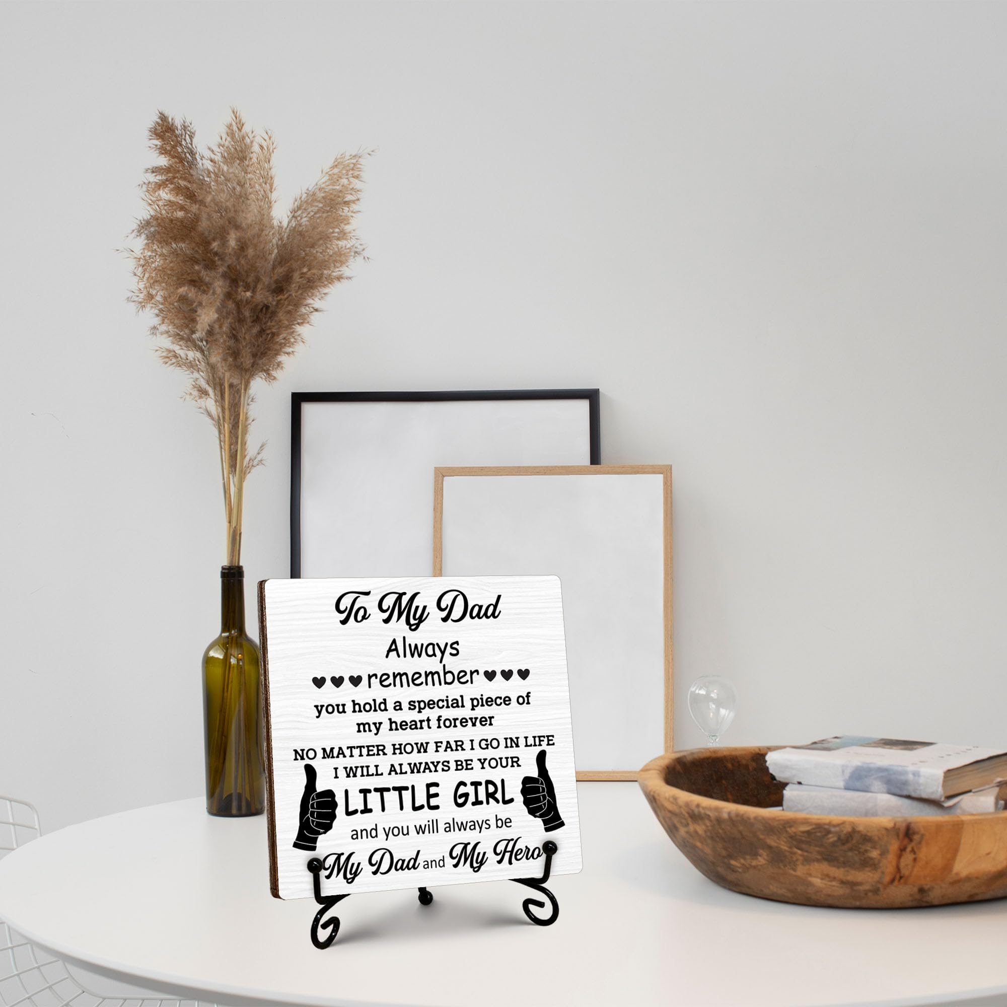 Regalo per papà da figlia, festa del papà, regalo di compleanno per papà, targa in legno con supporto, per casa e ufficio, da scrivania, regalo per papà, 12,7 x 12,7 cm, B08