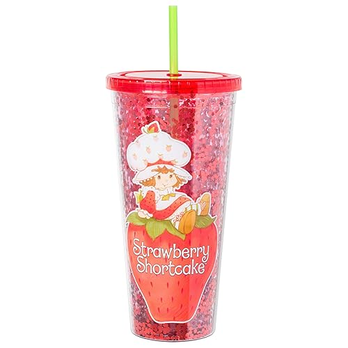 Silver Buffalo Strawberry Shortcake Plastic Confetti Cold Cup with Lid