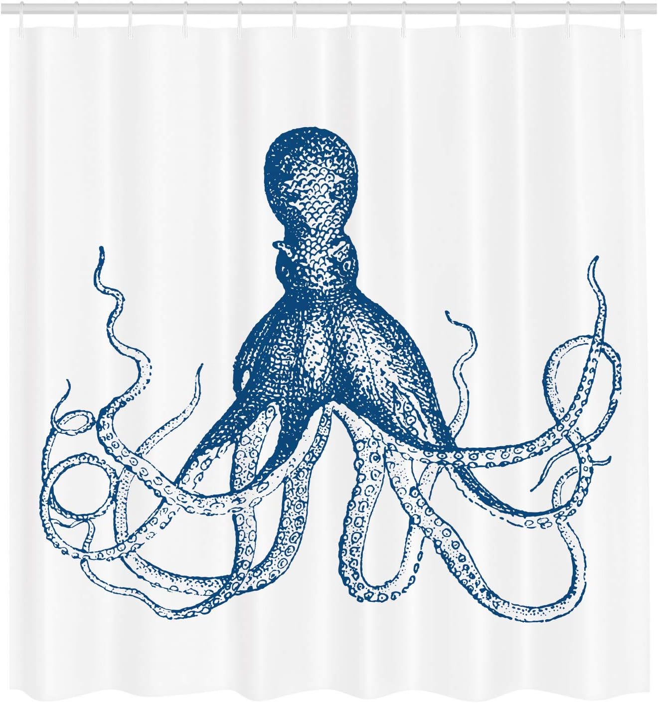 Ambesonne Octopus Shower Curtain, Monochrome Marine Animal Tentacles in Sketch Subaquatic Life Artwork, Cloth Fabric Bathroom Decor Set with Hooks, 69" W x 75" L, Night Blue