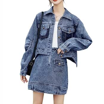 ジャケット・アウター Denim Blouson & Balloon Skirt Set Shop Our Blue Balloon Sleeve Cropped Jacket & Mini Skirt Set