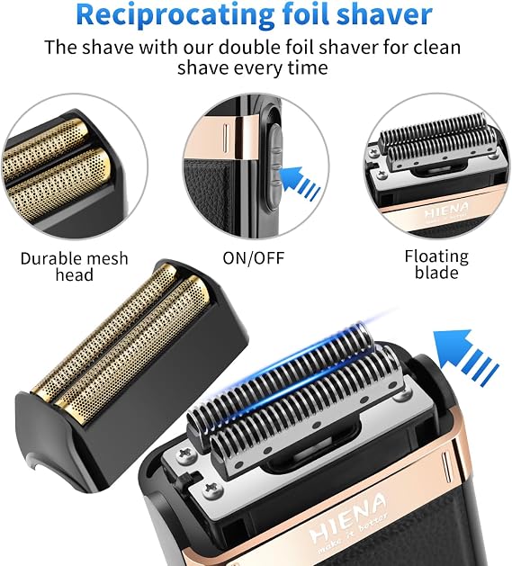 HIENA PRO Cordless Hair Clippers for Men, Barber Kit | Beard Trimmer & Elecatric Shaver & Nose Hair Trimmer Set, Rechargeable Barber Clipper