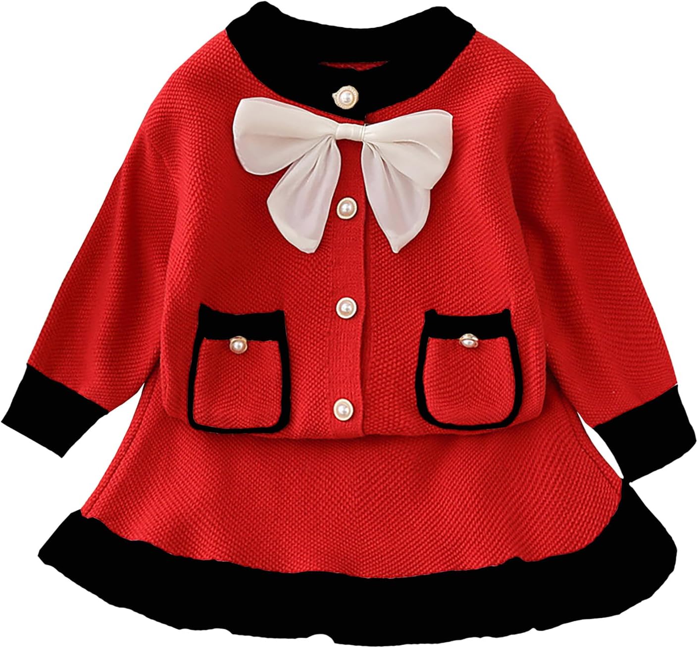 Toddler Girls Sweater Skirt Set Bow-knot Cardigan Sweater Winter Coat Set Size 2-7 Years