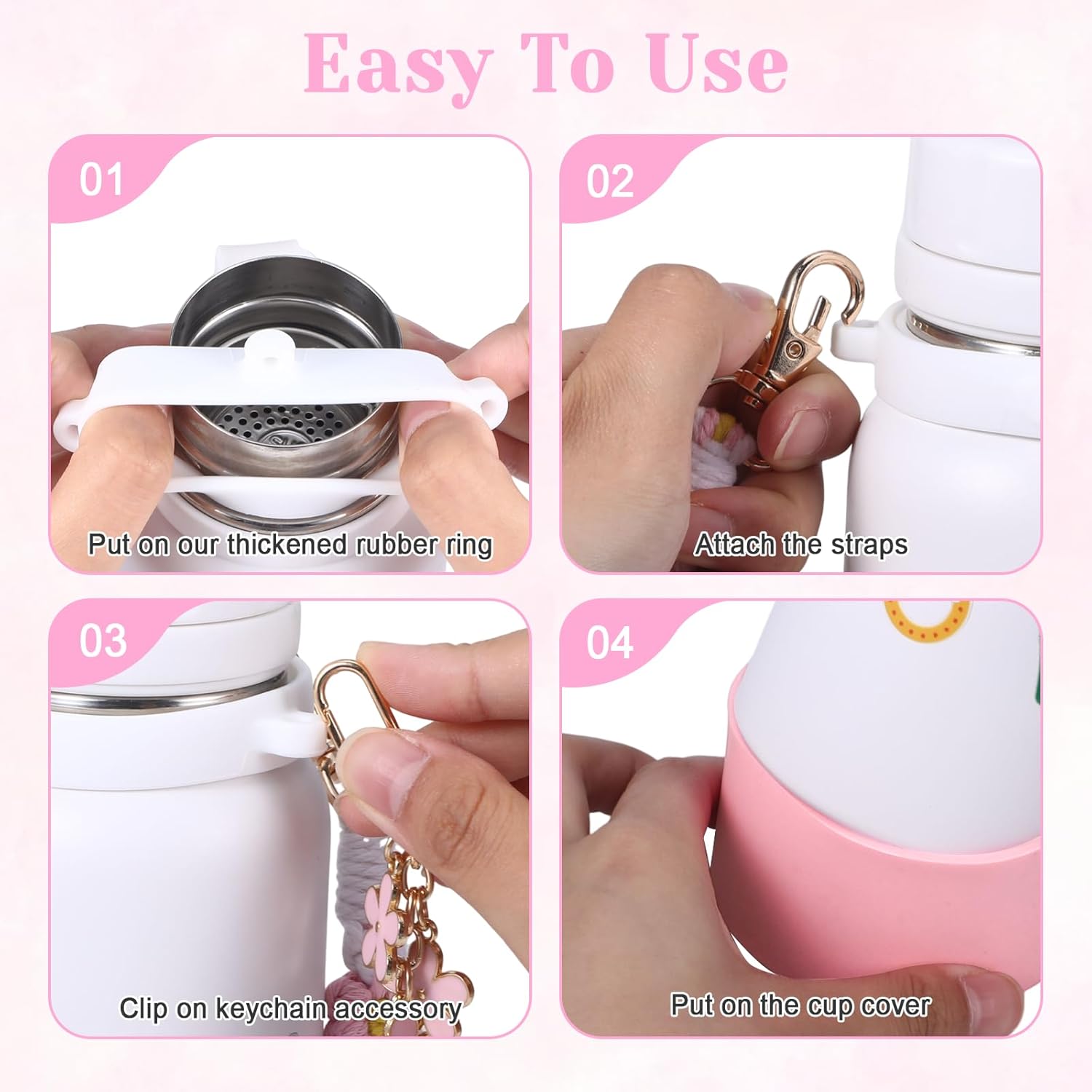 Silicone Boot Set for Owala Water Bottle 24 oz 32 oz with Handle Strap and Charm Compatible with Owala Freesip, Water Bottle Straps for Carrying for Owala Tumbler Non-Slip Silicone Boot Keychain Charm - Image 5