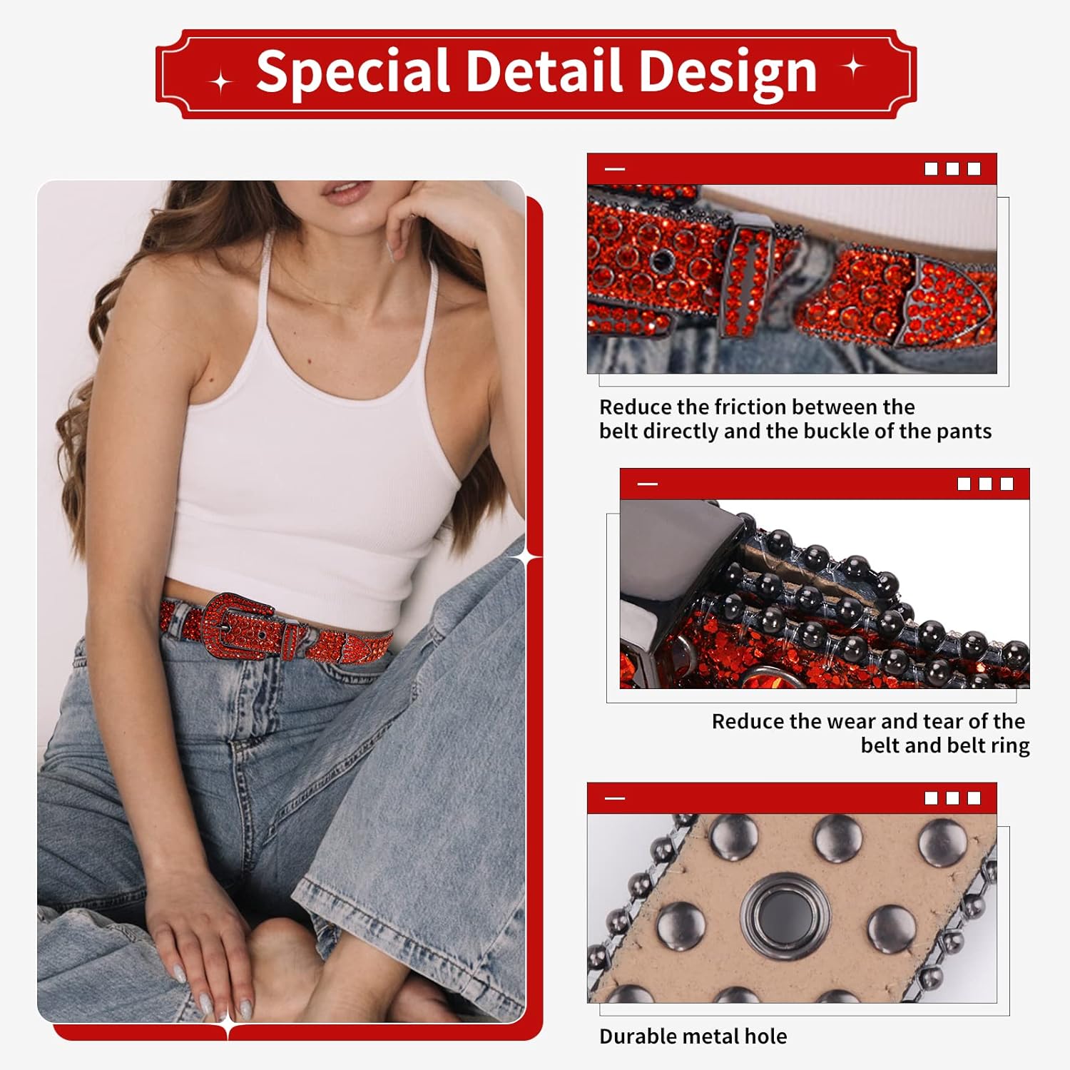 TINIDI Luxury Strap Men Women Rhinestones Belt Western Bling Bling Crystal Diamond Studded Belts - Image 3