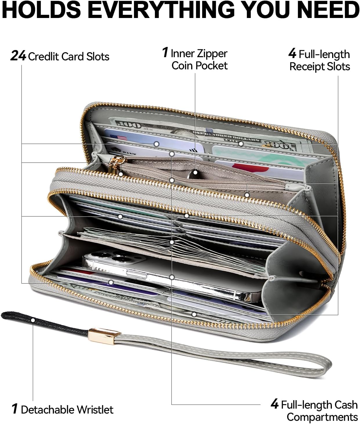 BOSTANTEN Wristlet Wallets for Women RFID Large Capacity Clutch Wallet image 3