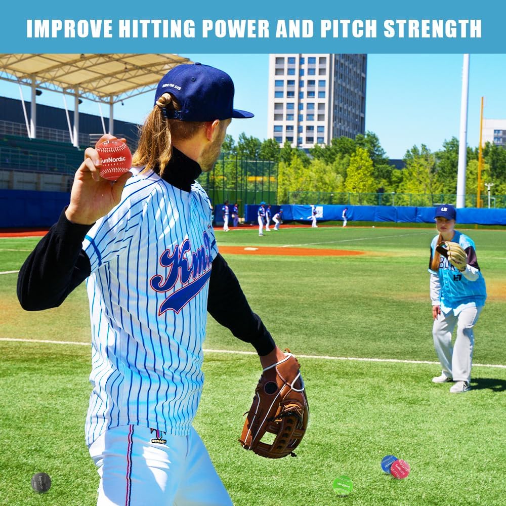 Weighted Baseballs Set of 9, Premium Leather Baseball with Baseball Bands for Pitching, Variable Weight Baseballs for Improved Power & Pitching Training - for All Skill Levels