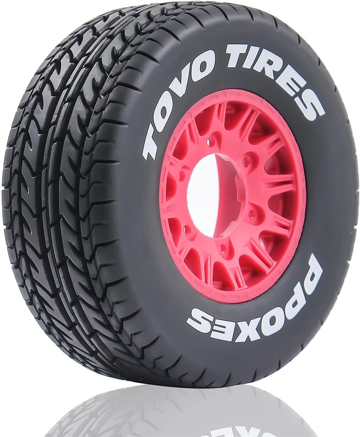1/10 1/8 RC Short Course Truck Tires OD 4.33" and Wheels 12mm 14mm 17mm Hex for 1:8 1:10 Scale Off Road Truck Car Traxxas Slash 2WD 4×4 Rc4wd Arrma Senton Axial Losi Redcat 4PCS (Red)