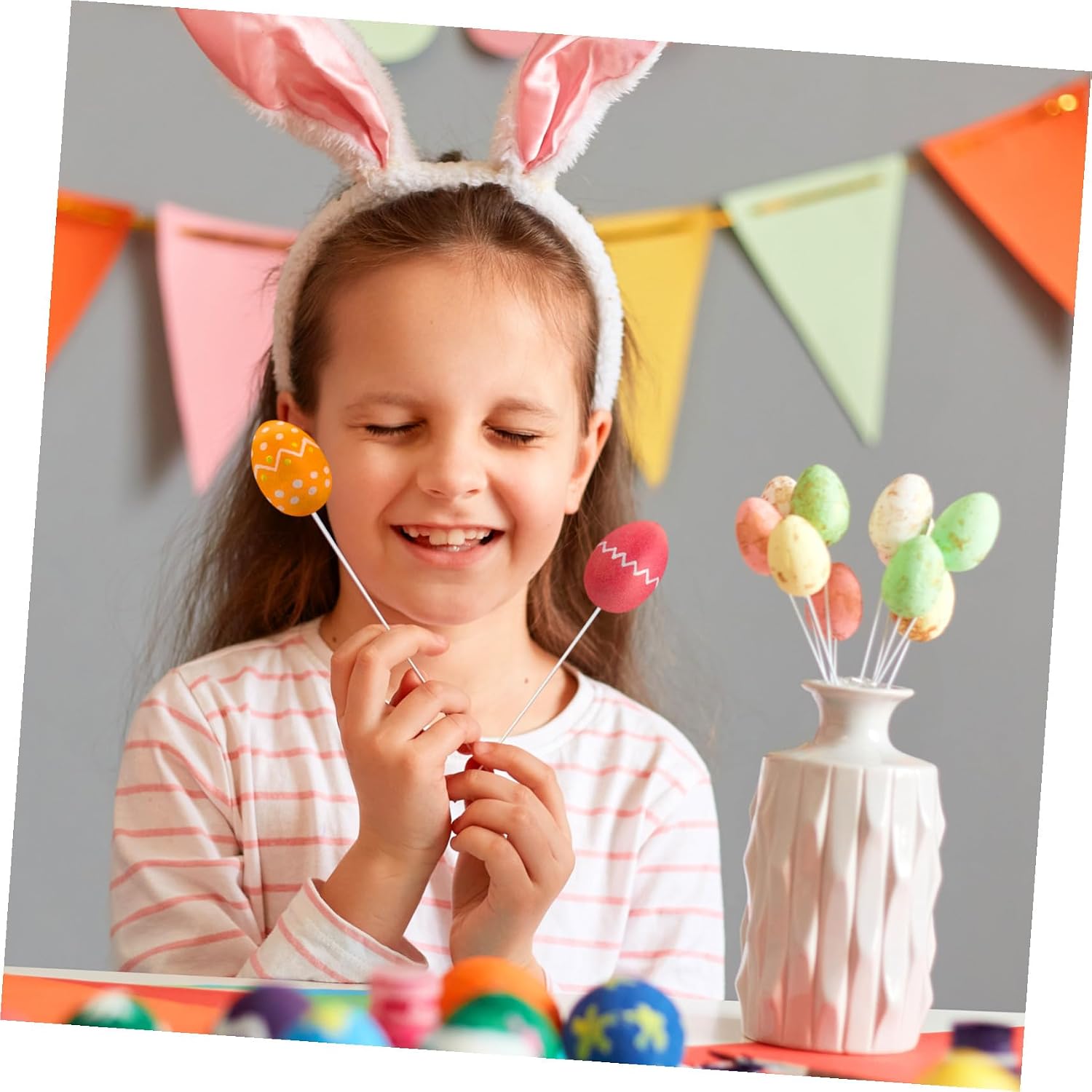 Angoily Easter Eggs 50PCS Painted White Foam Eggs 1.57in DIY Fake Craft Kid Shape Foam DIY Ornament Sized Small Polystyrene Decorator Paintable Painting Kit Your Decorate White