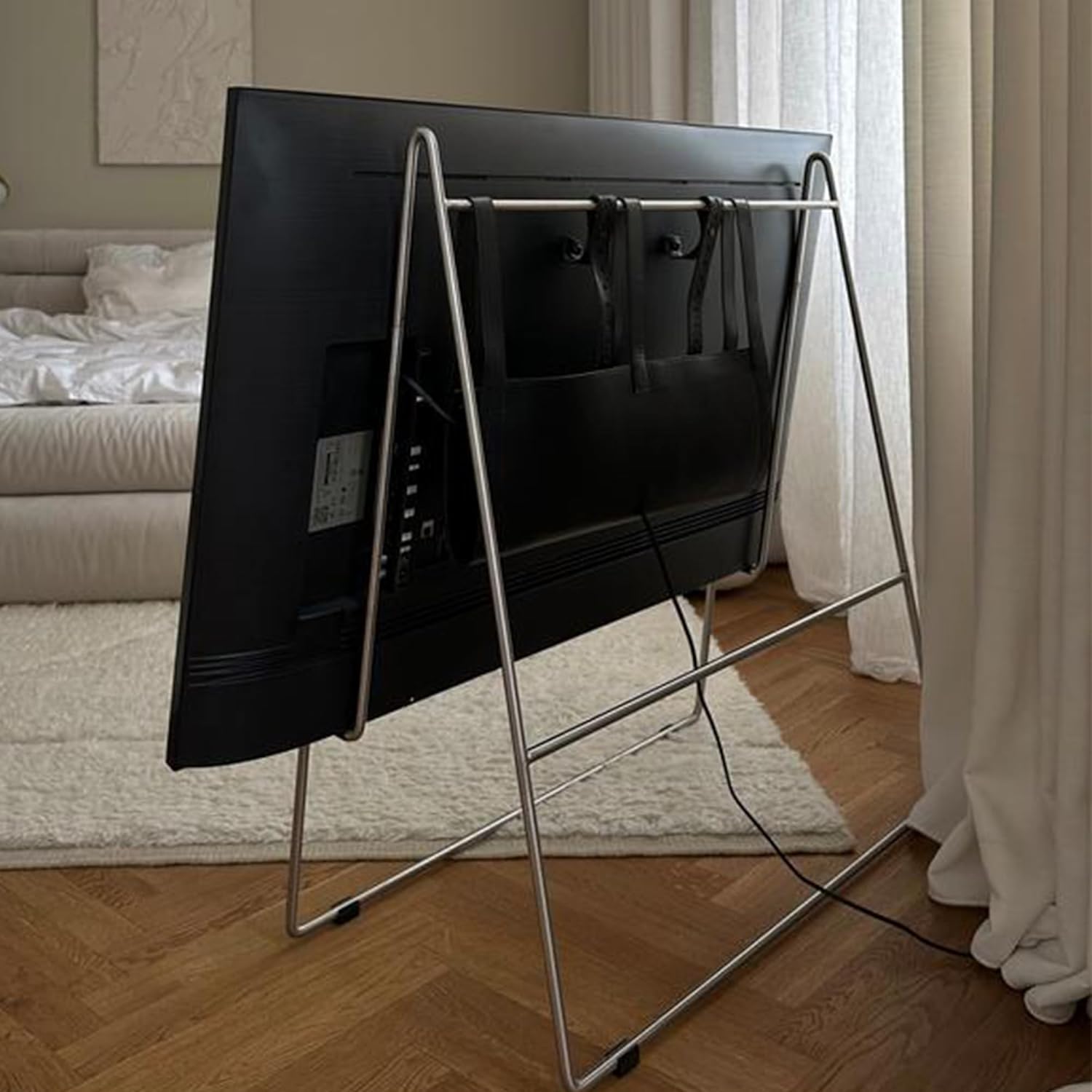 EVA SOLO – Carry TV Stand 34.3x14.2x13.8 in | French Easel Style | Flat Screens up to 65" | Lifts TV Off the Floor | Easy to Adjust | Floor Easel TV Mount Stand | Stylish Danish Design | Brushed Steel