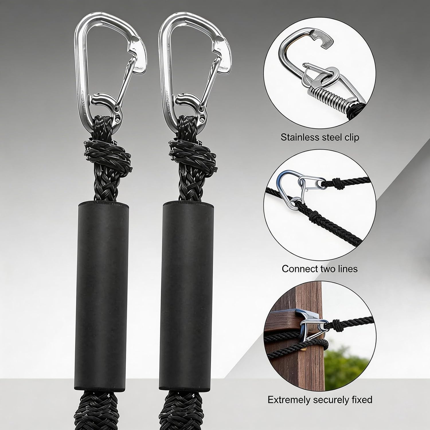 2 PK Black Bungee Dock Lines for Boats 3 FT with 316 Stainless Clip Boat Accessories Marine Grade Boat Rope Boating Accessories Boat Dock Lines Jet Ski or PWC Mooring Boat Lines & Dock Ties