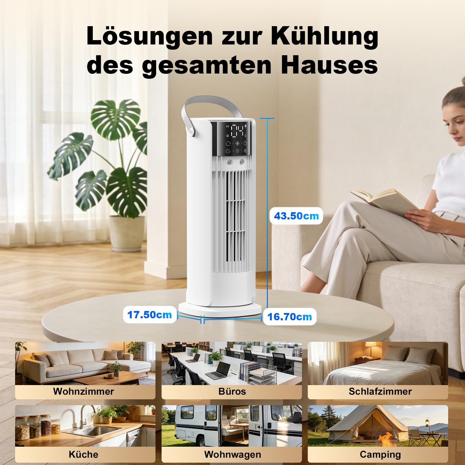 Mobile Klimaanlage 4-in-1 Luftkühler mit Wasserkühlung, 900ml Tank, 3 Gebläsestufen, 90° Oszillation, LED-Display, Leise