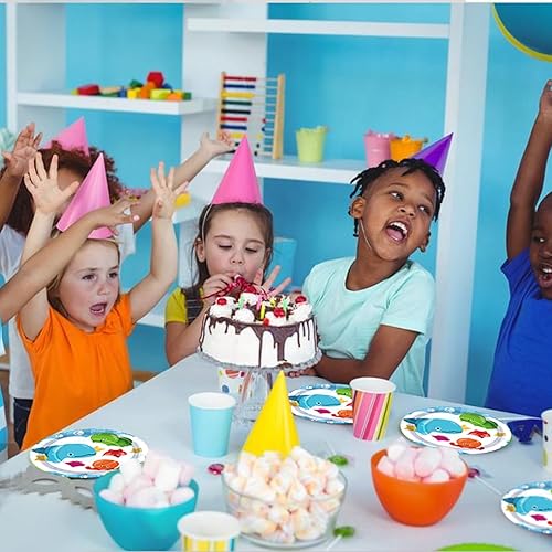 Miniatura 6 de SCIONE 96 platos y servilletas de fiesta de océano bajo el mar, decoraciones de fiesta de cumpleaños del océano, suministros de fiesta de delfines