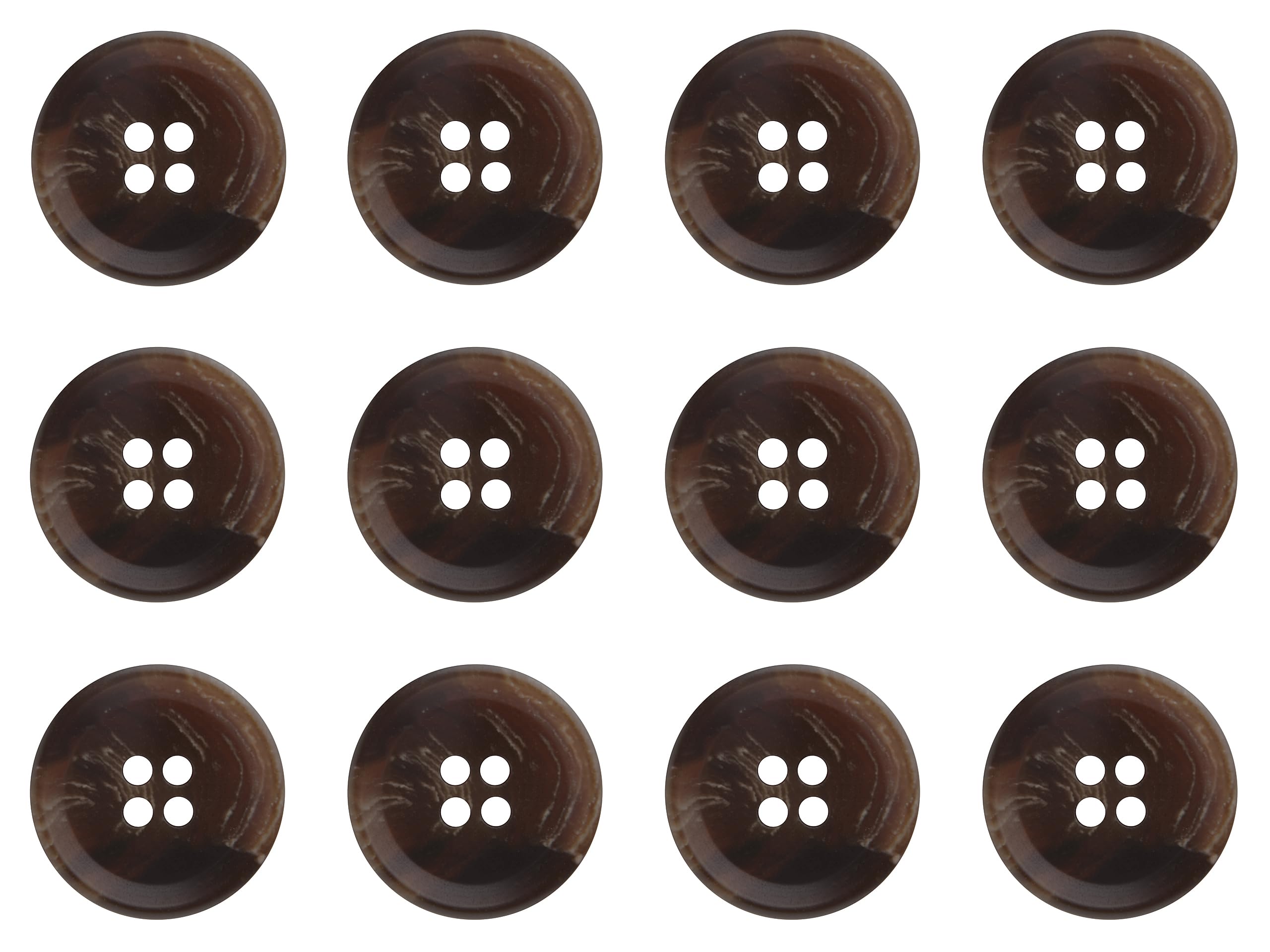 Pack of 12 Mottled Dark Brown 20mm Round Sew On Buttons for Coats Jackets Cardigans Flat 4 Holes 32L