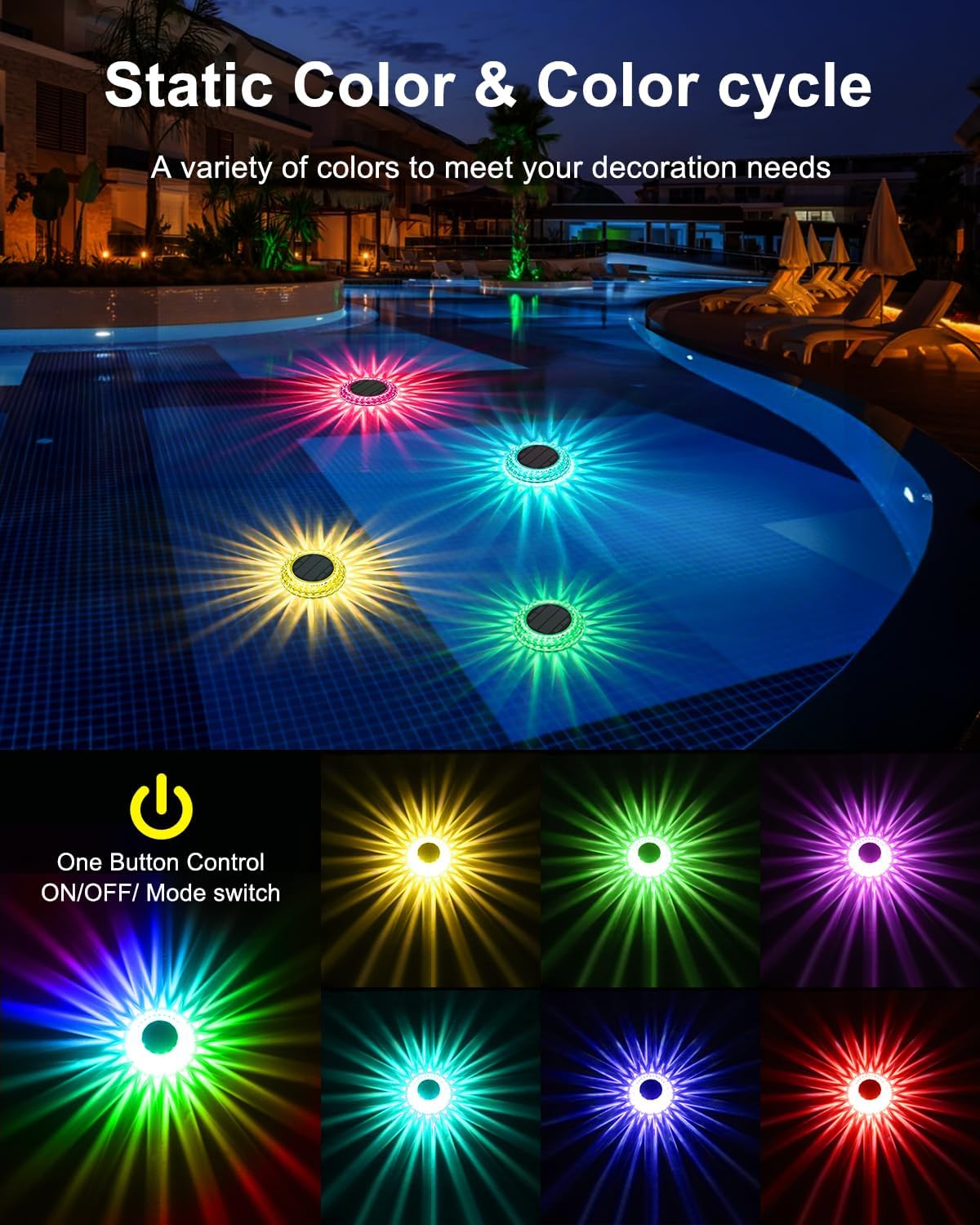 VIRIDI Solar Floating Pool Lights, RGB Color Changing Waterproof LED Lights, Super Bright Decorative Lights for Summer Pool Parties, BBQs, Backyard Patio, Garden & Wedding Party (6Pack)