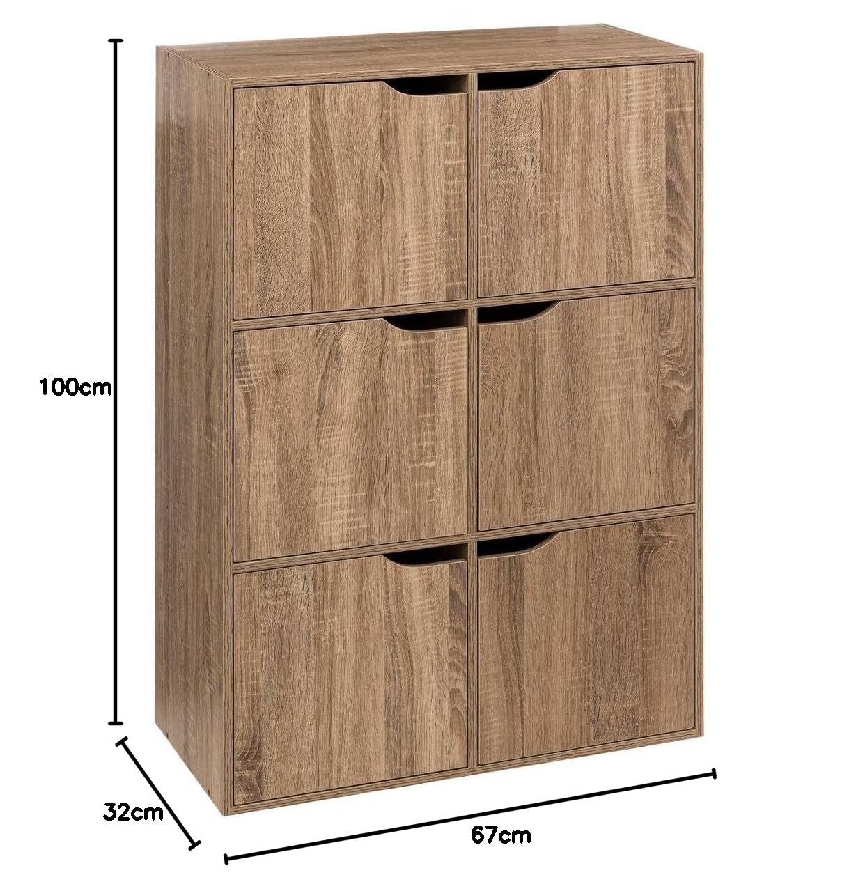5five - Estantería Mix'n Modul de 6 compartimentos - Efecto madera natural - 6 puertas - Almacenamiento práctico y práctico - Salón, oficina, dormitorio
