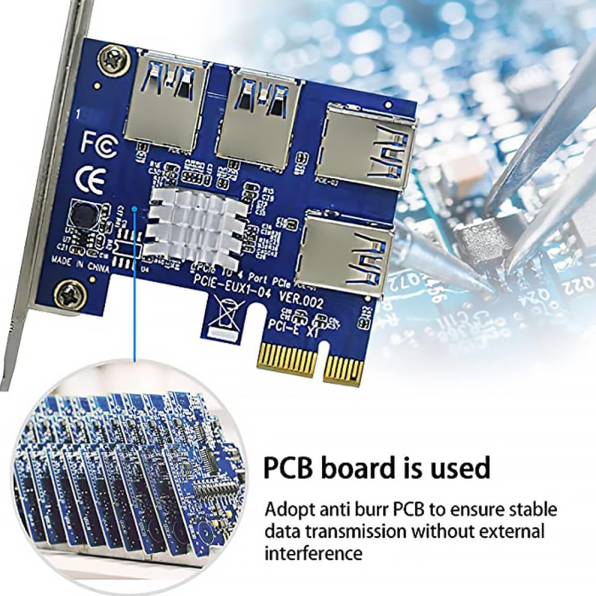 Pci-e Extension Adapter Card with Four USB 3.0 Ports