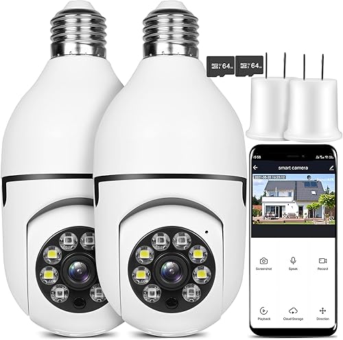 OFYOO Cámara de seguridad Safecam 360 cámaras de seguridad inalámbricas para exteriores para seguridad del hogar, 2 paquetes con tarjetas de memoria