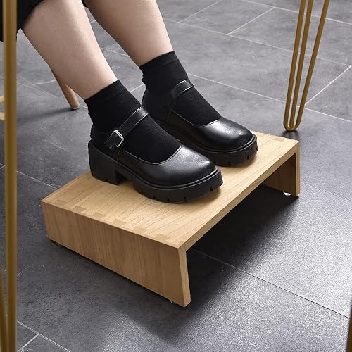 Miniatura 3 de KIRIGEN Reposapiés ajustable para debajo del escritorio, reposapiés ergonómico de madera natural para silla de escritorio en el hogar y la oficina,