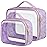 PACKISM Floral Texture Lace TSA Approved Toiletry Bag 1 Large 1 Medium - 2 Pack 180 Large Opening Clear Makeup Bags, TSA Clear Toiletry Bag with Handle, 0.5 mm Thick Non-deformable No Smell, Purple
