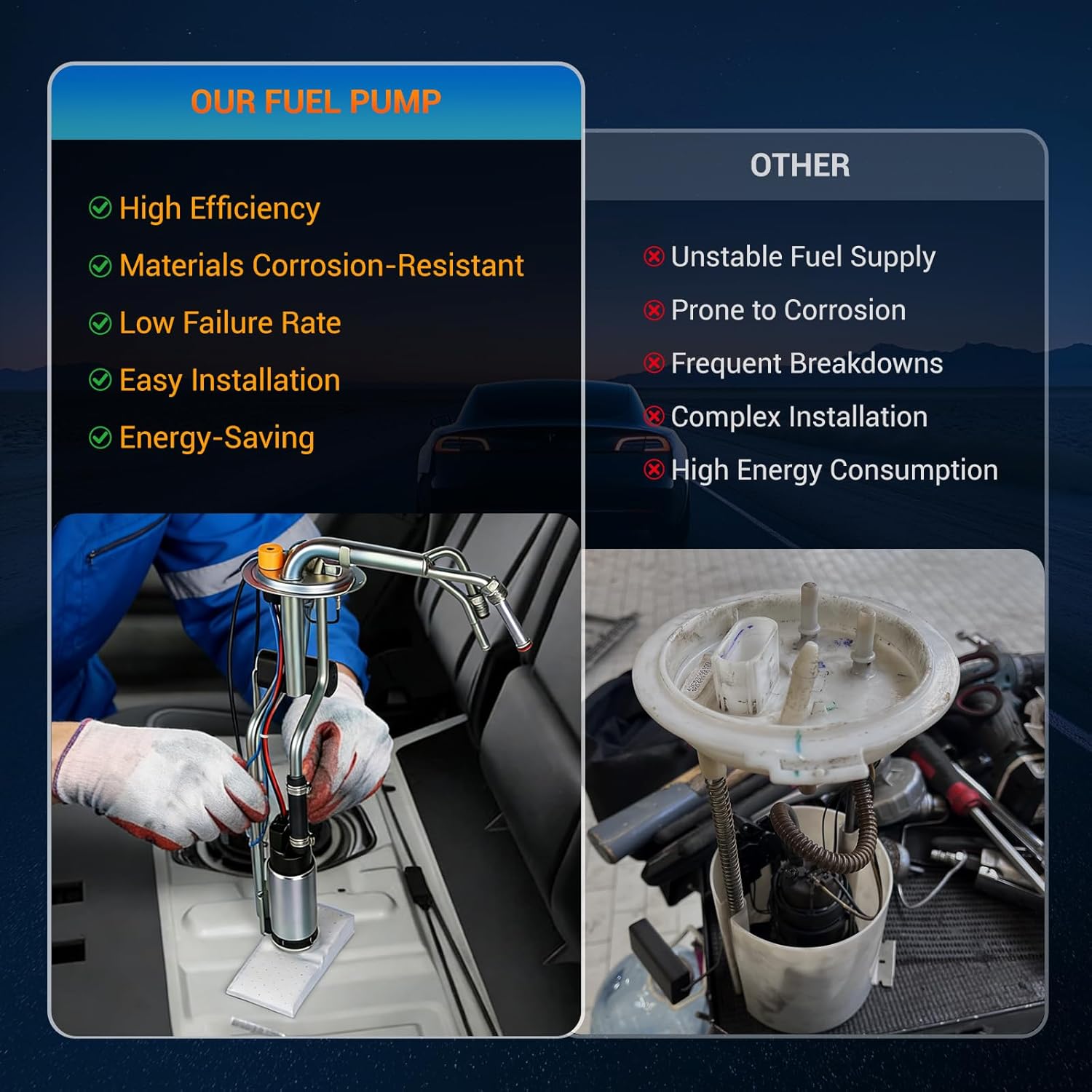 OTO-K Electric Fuel Pump Assembly Compatible with Chevrolet Chevy GMC Pickup 1988-1995 C1500 C2500 C3500 K1500 K2500 K3500 4.3L 5.0L 5.7L 7.4L,Replace# E3621S P8000S 25028611 19111396 Not Fit Suburban